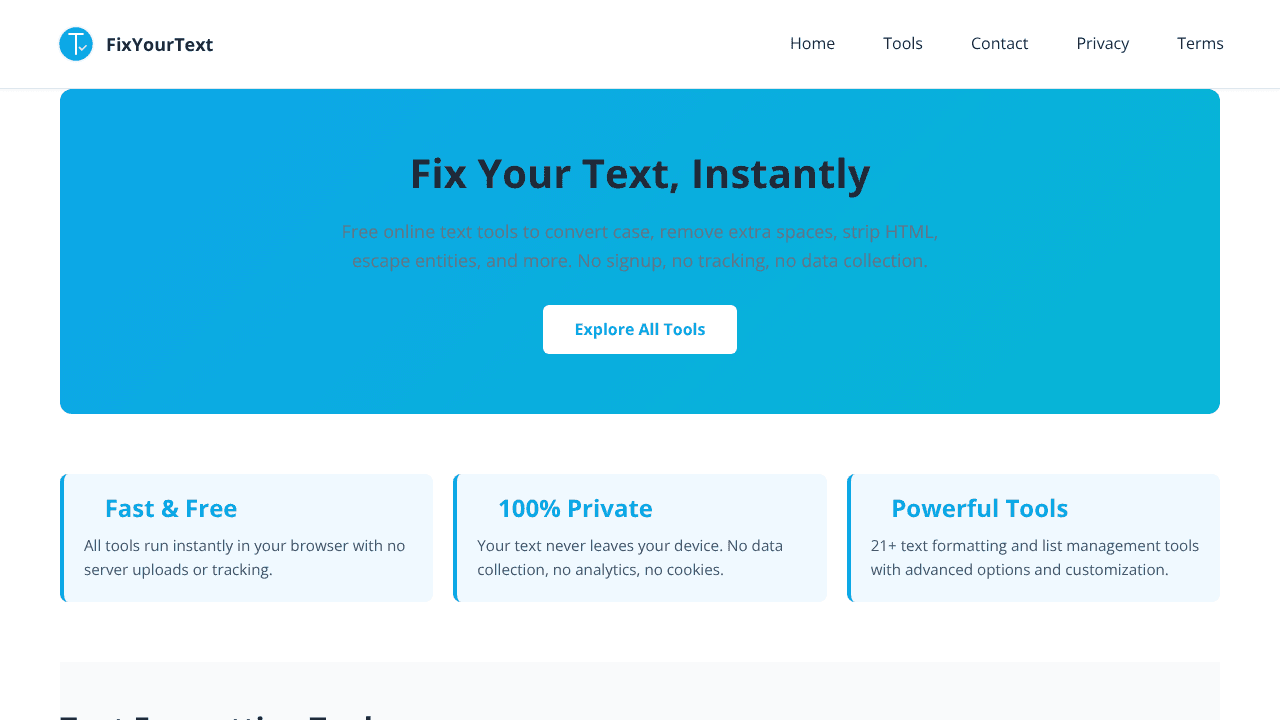 FixYourText - 22+ Free Text Tools website screenshot