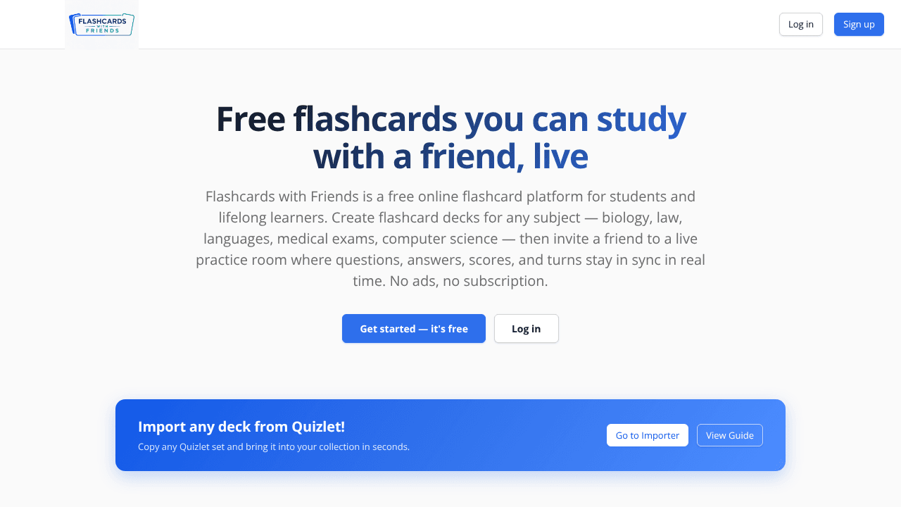 Flashcards with Friends website screenshot