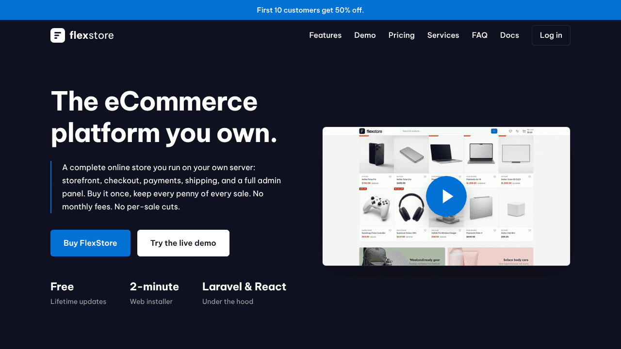 FlexStore - Self-hosted eCommerce website screenshot