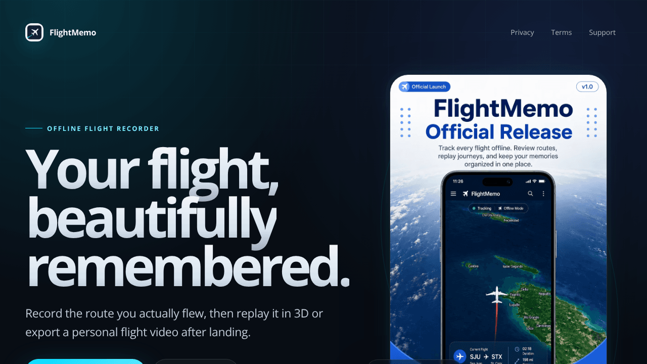 FlightMemo: Flight Tracker website screenshot