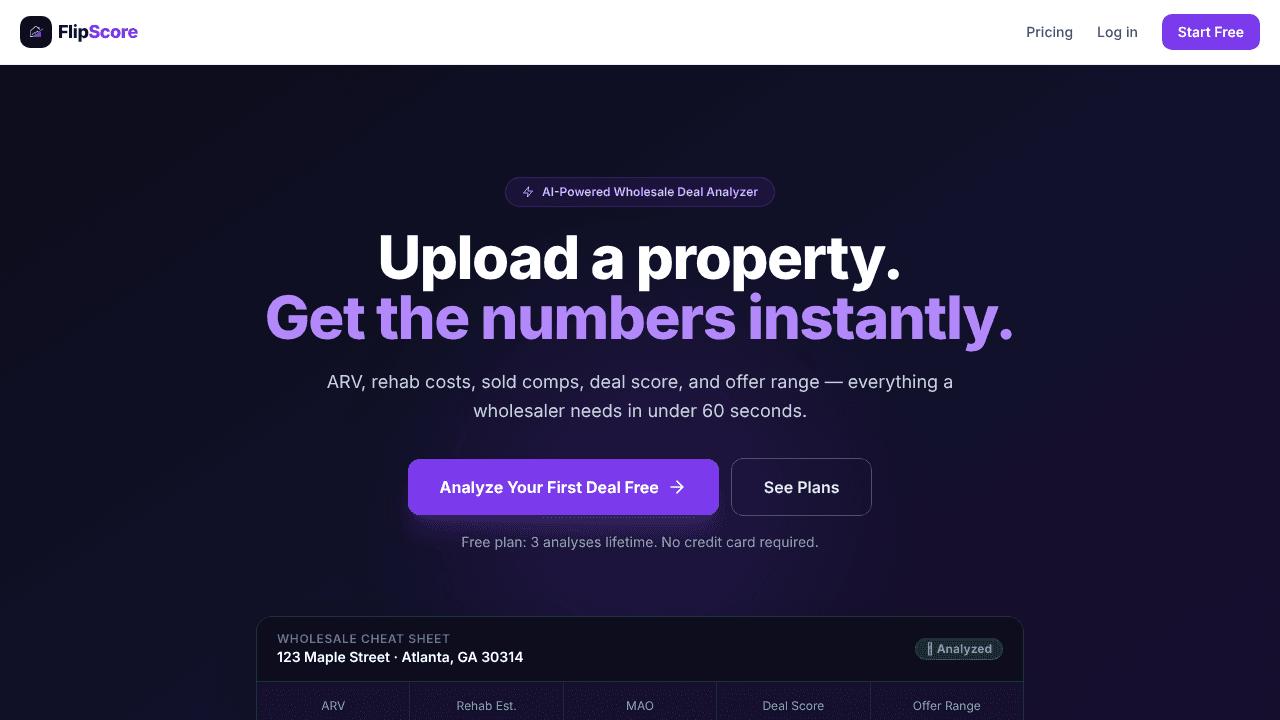 FlipScore website screenshot