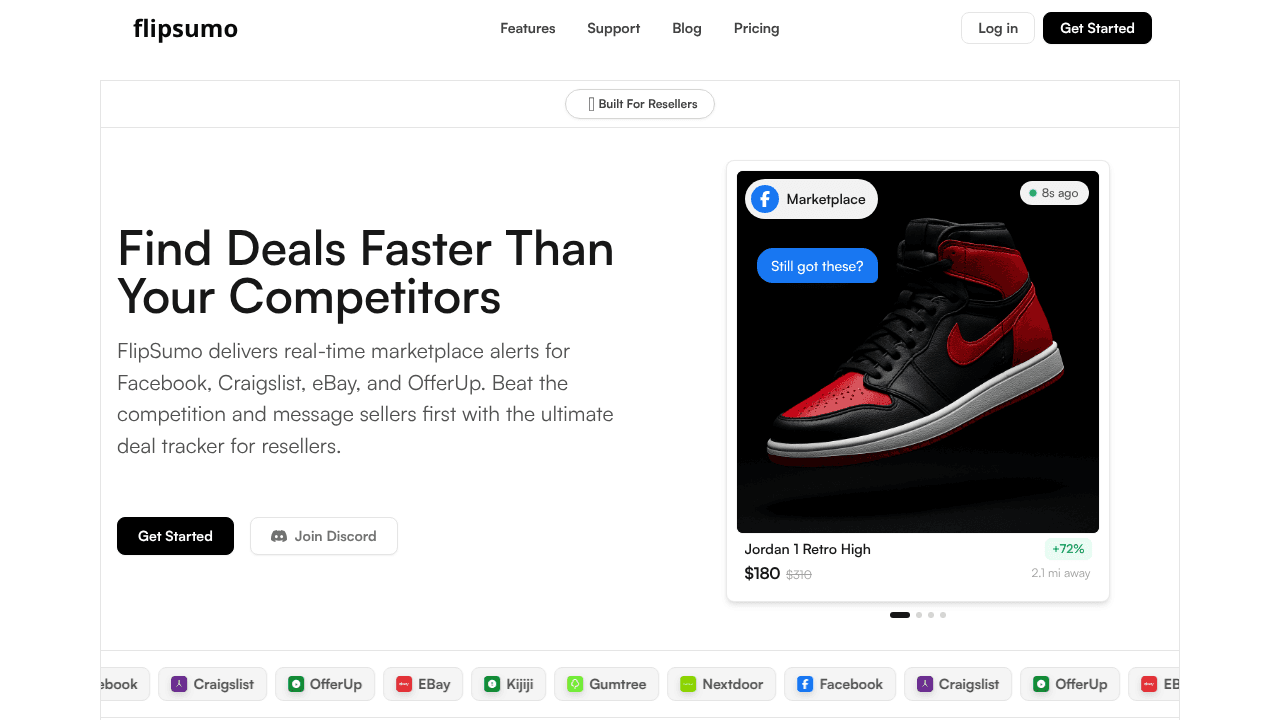 FlipSumo website screenshot