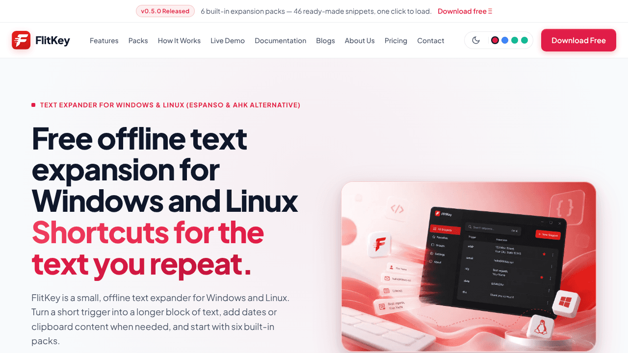 FlitKey Text Expander website screenshot