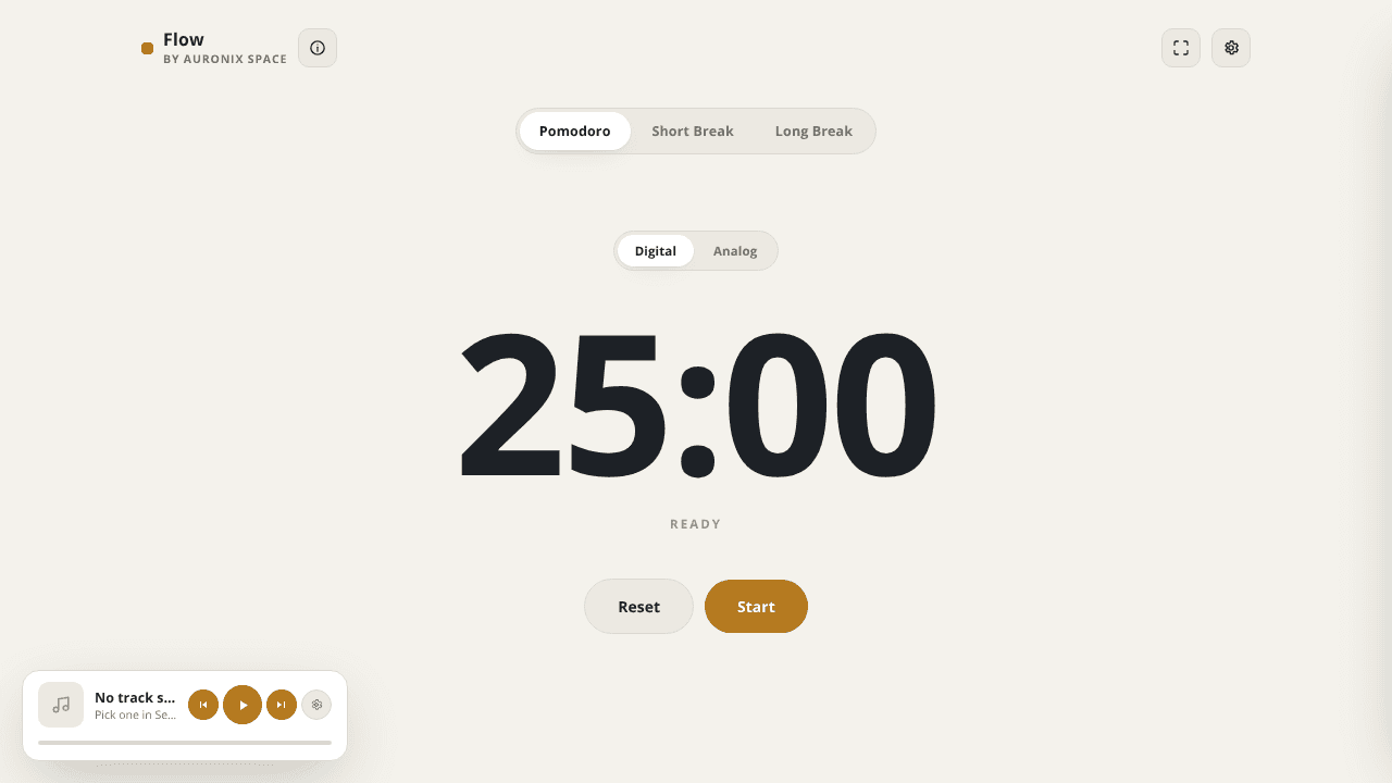 Flow - Pomodoro Timer website screenshot