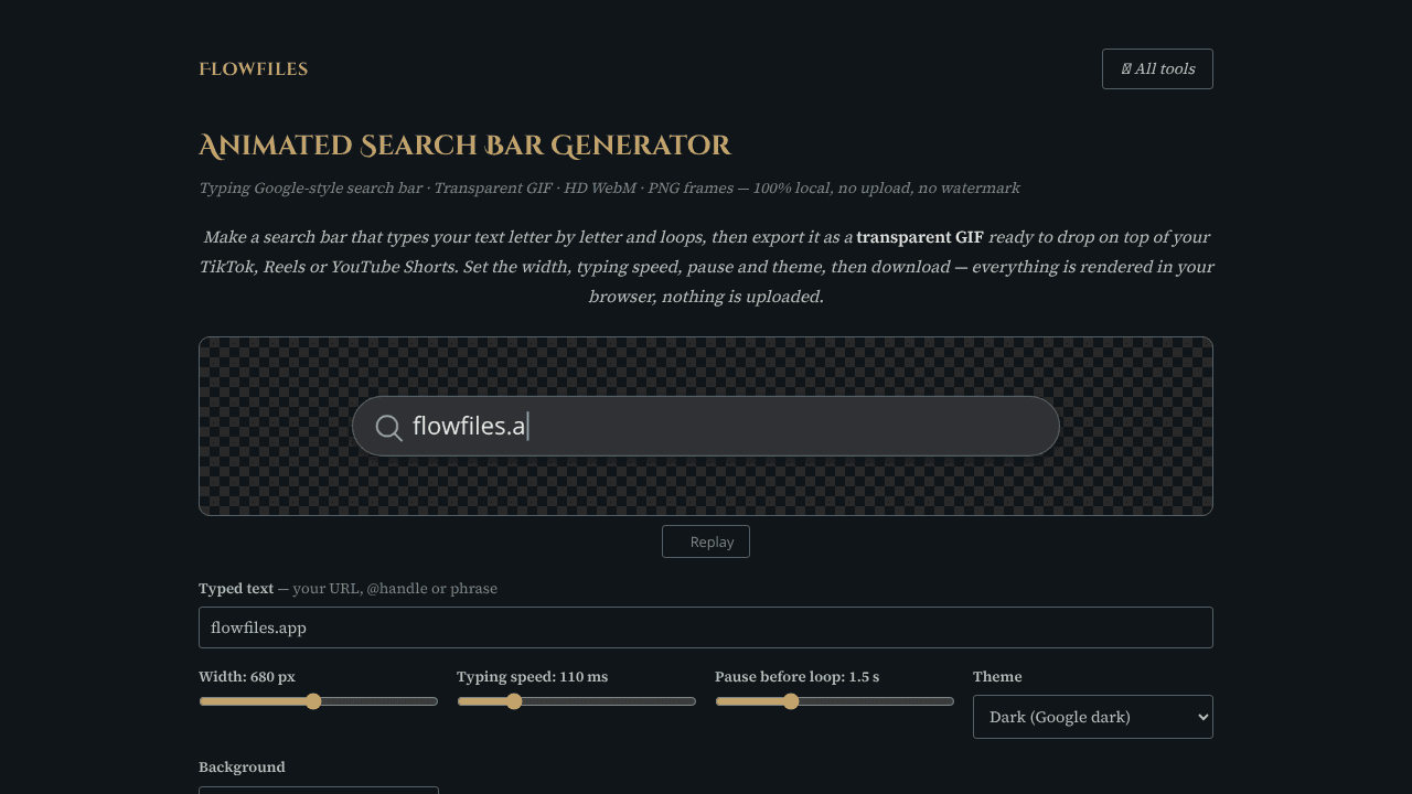 Flowfiles Search Bar website screenshot