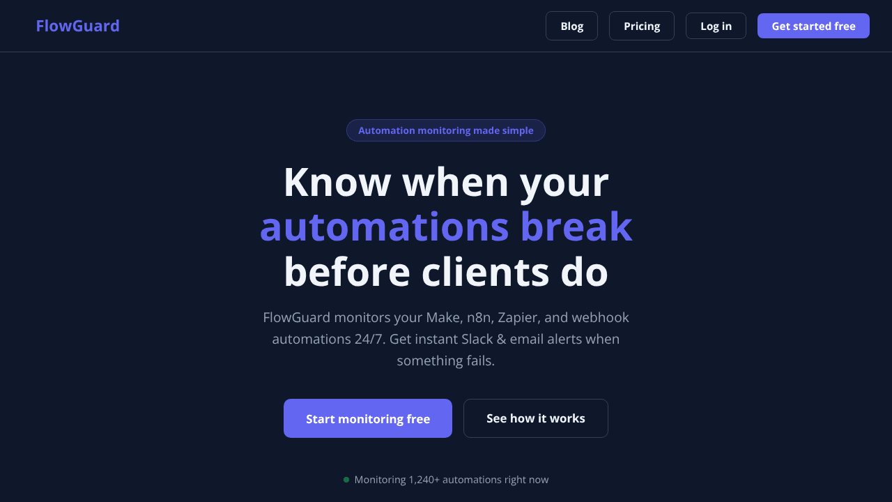 FlowGuard - Automation Monitoring website screenshot