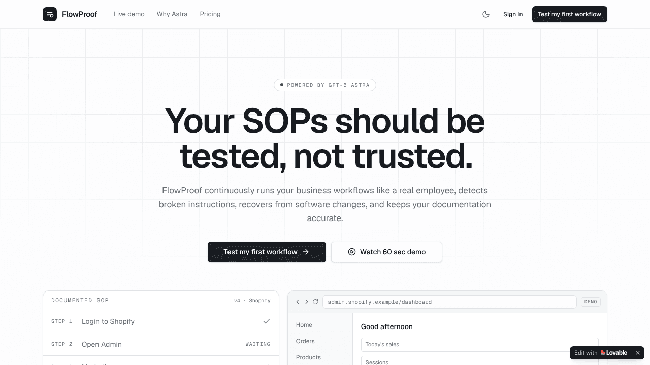 FlowProof website screenshot