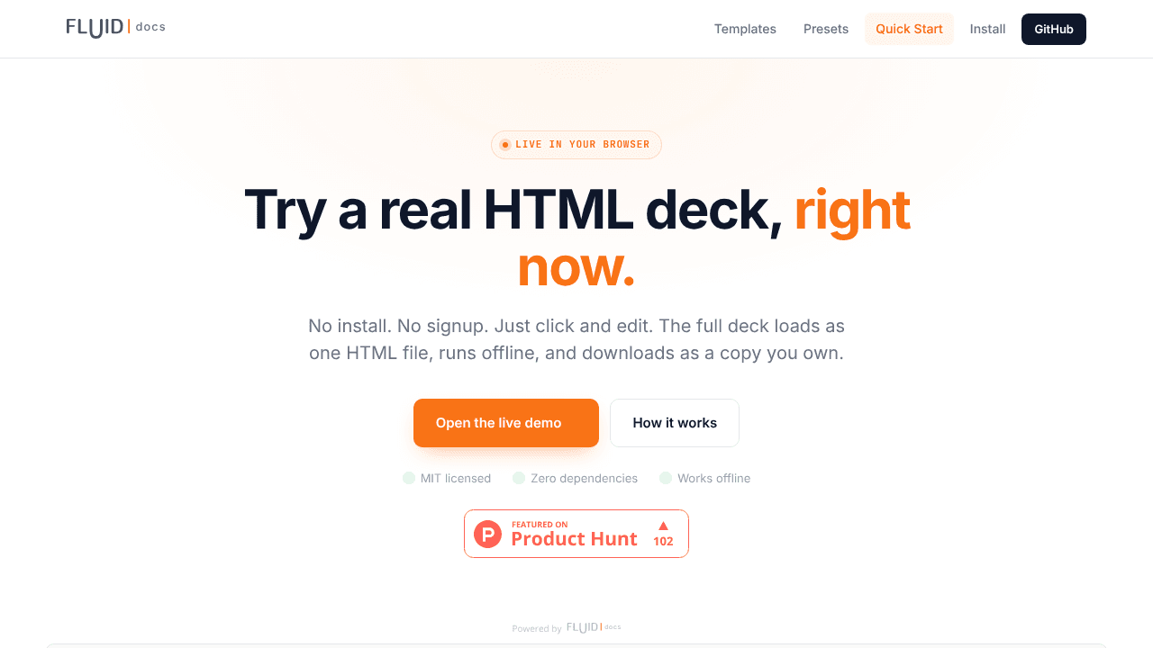 FluidDocs Deck Builder website screenshot
