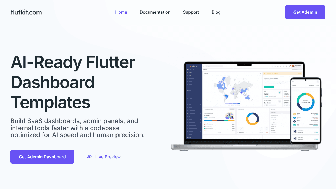 FlutKit Ademin website screenshot
