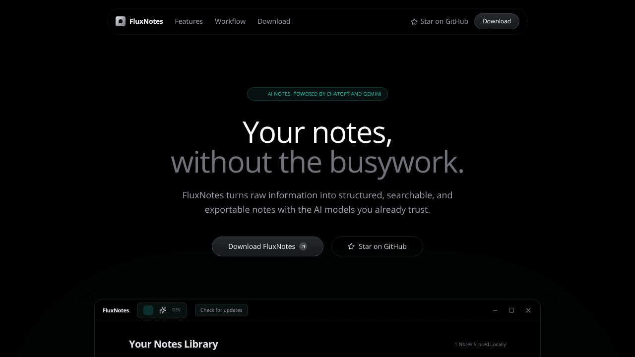 FluxNotes website screenshot