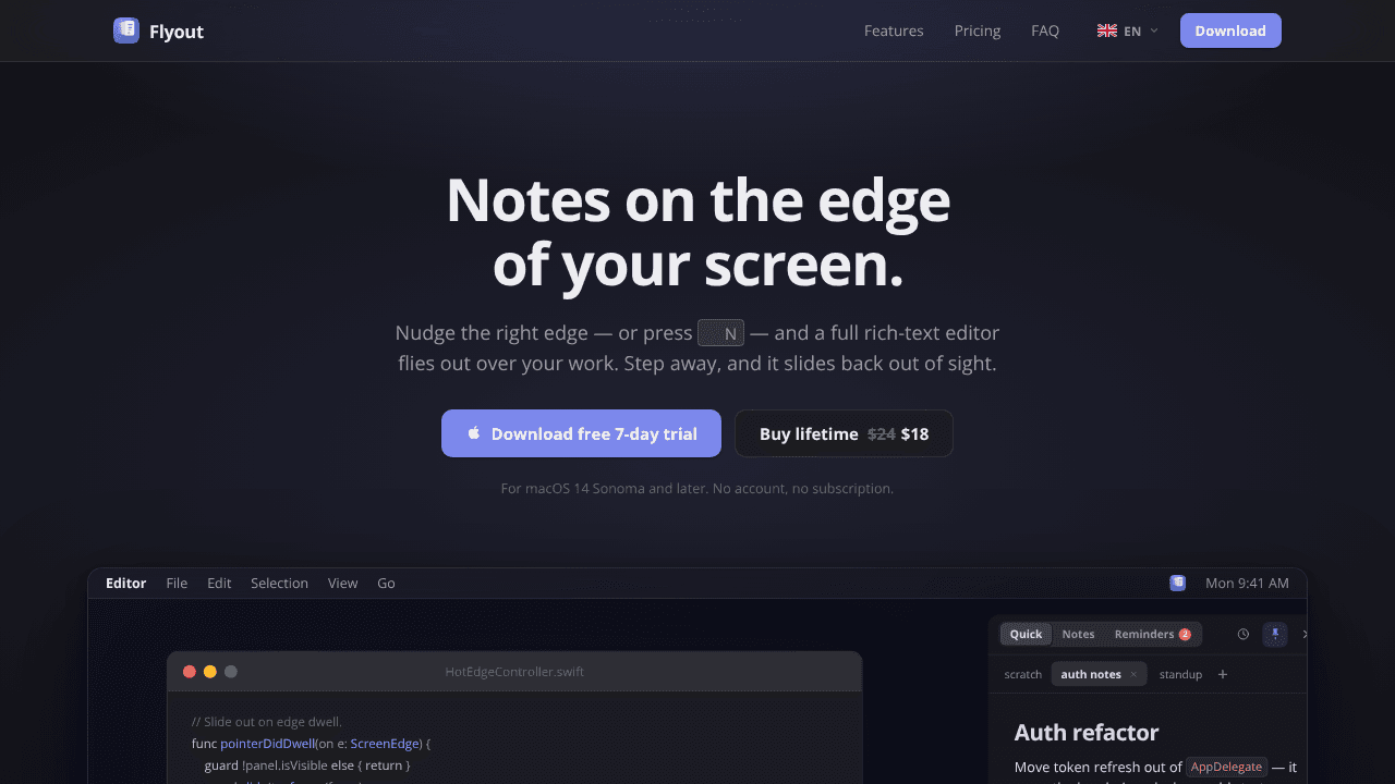 Flyout website screenshot
