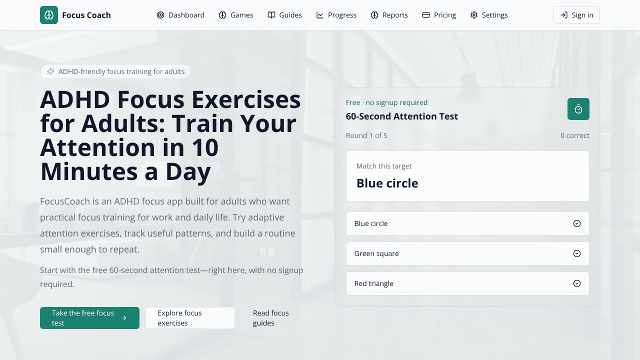 Focus Coach website screenshot
