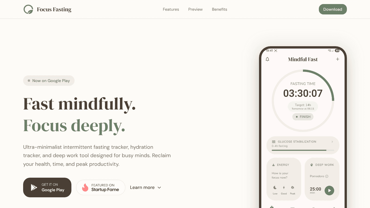 Focus Fasting website screenshot