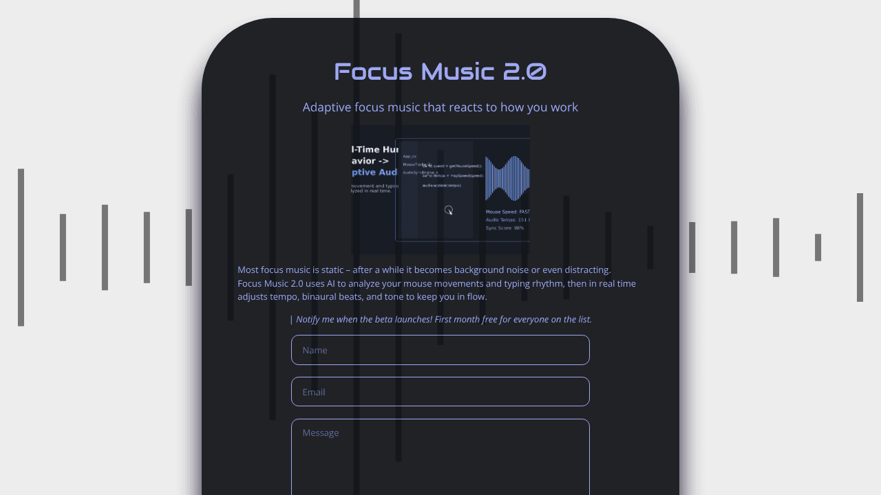 Focus Music 2.0 – Adaptive focus music  website screenshot