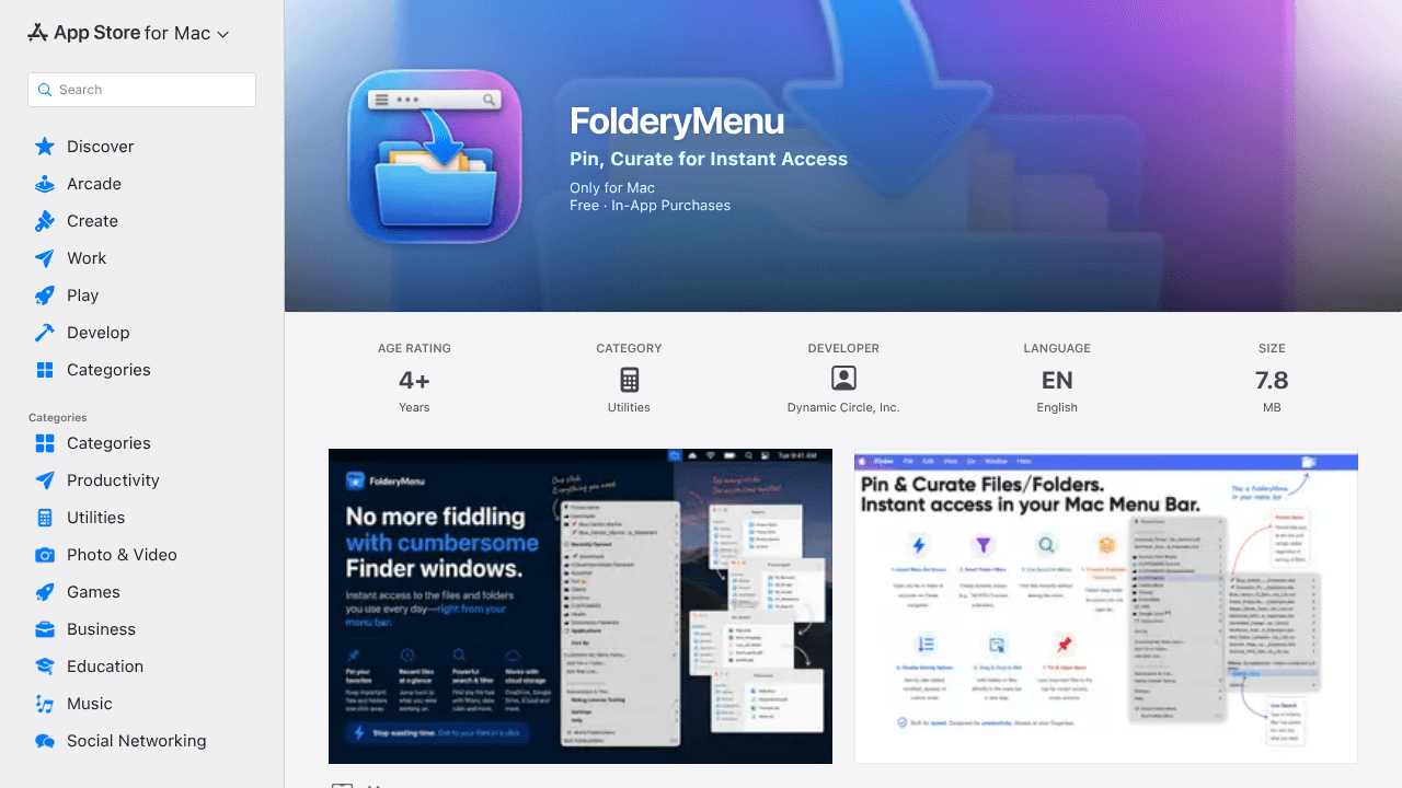 FolderyMenu for Mac + Launch Promo website screenshot