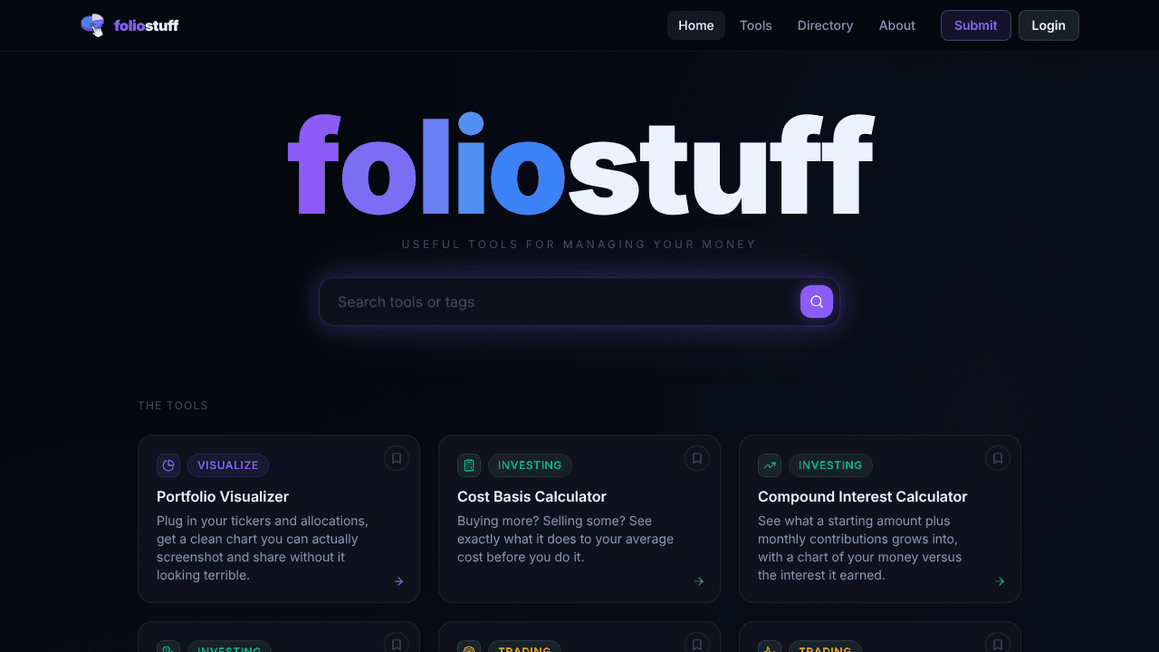 FolioStuff website screenshot