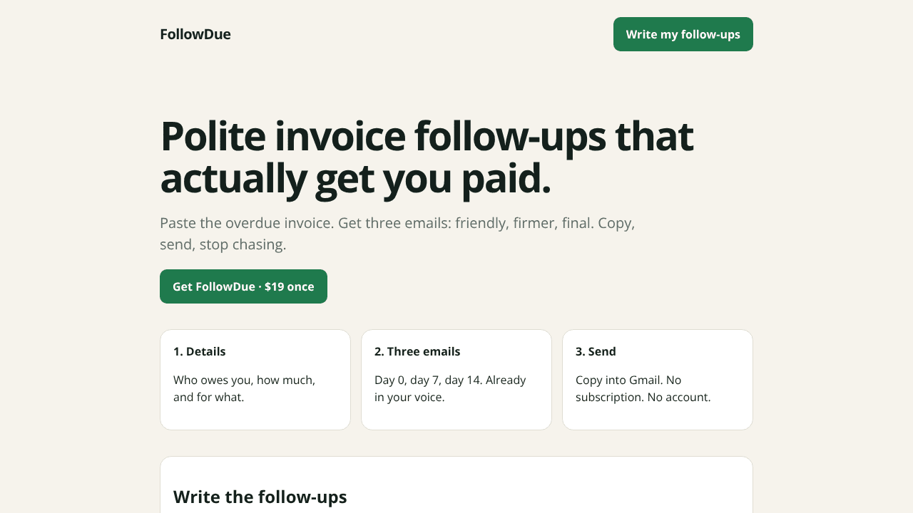 FollowDue website screenshot