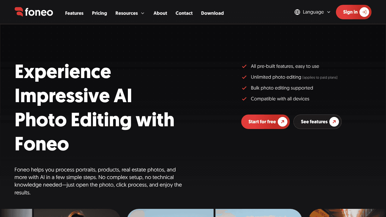 Foneo - AI Photo Editor website screenshot