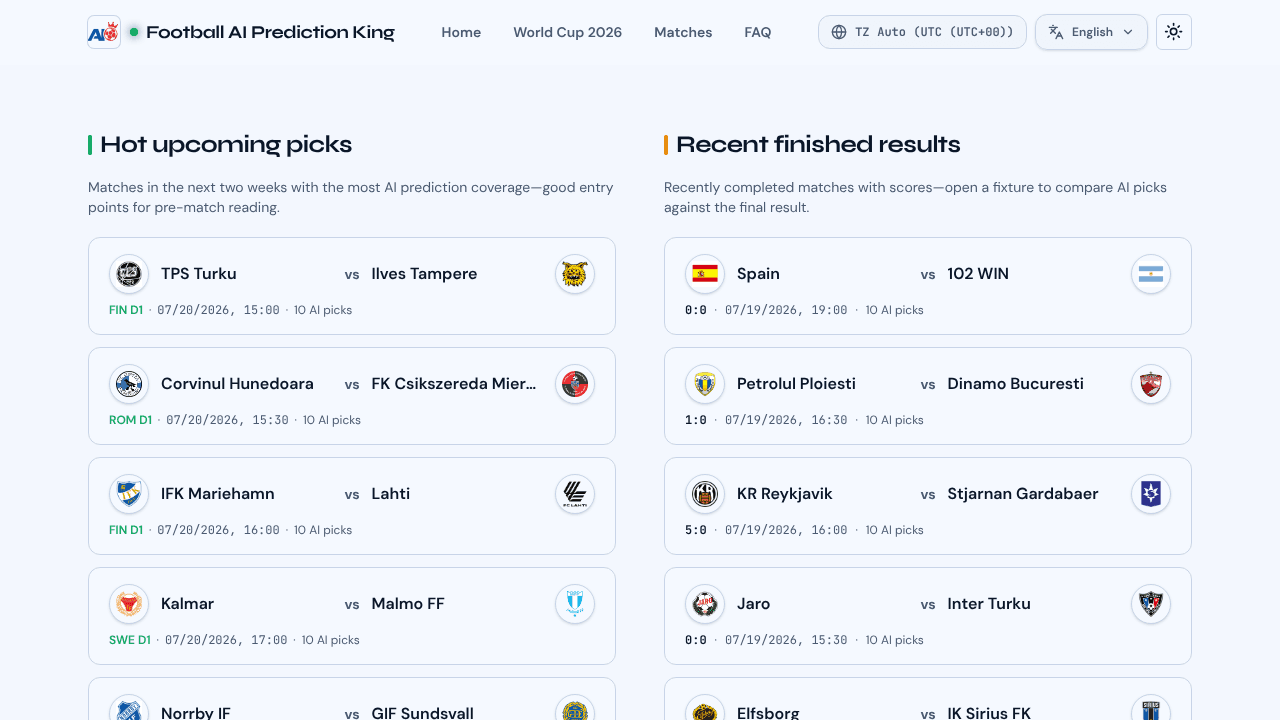 Football AI Prediction King website screenshot