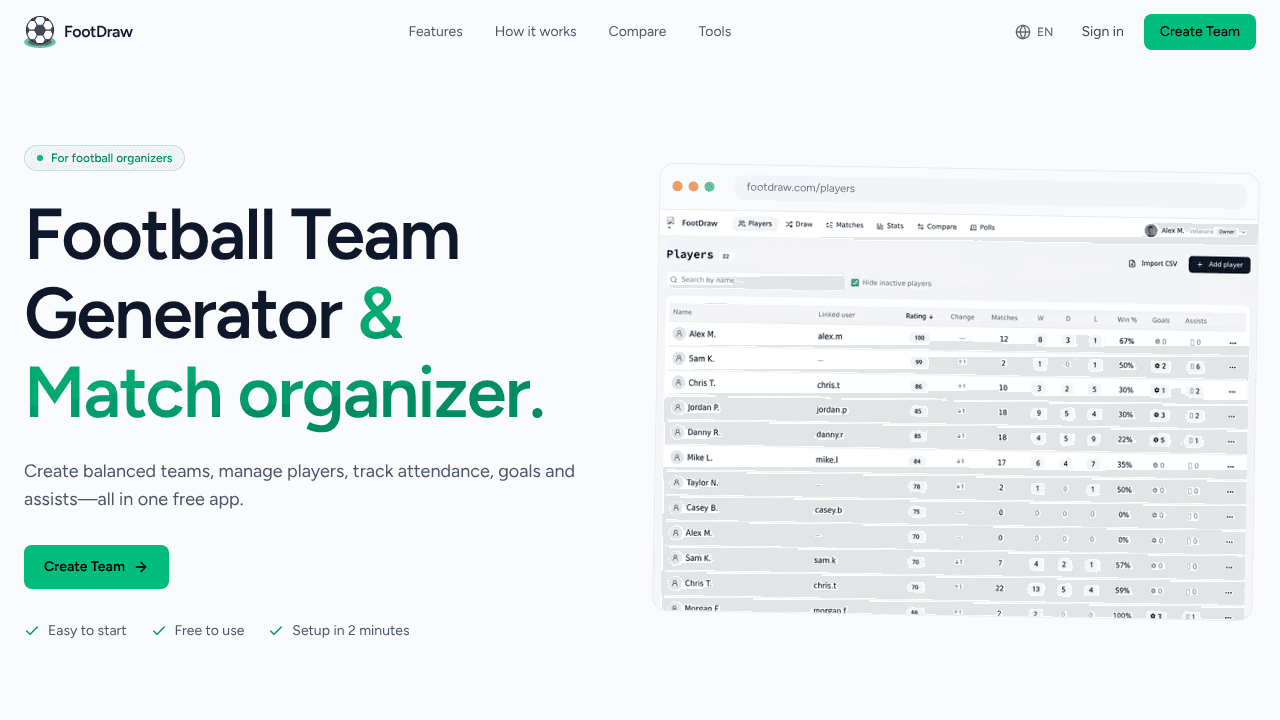 FootDraw website screenshot