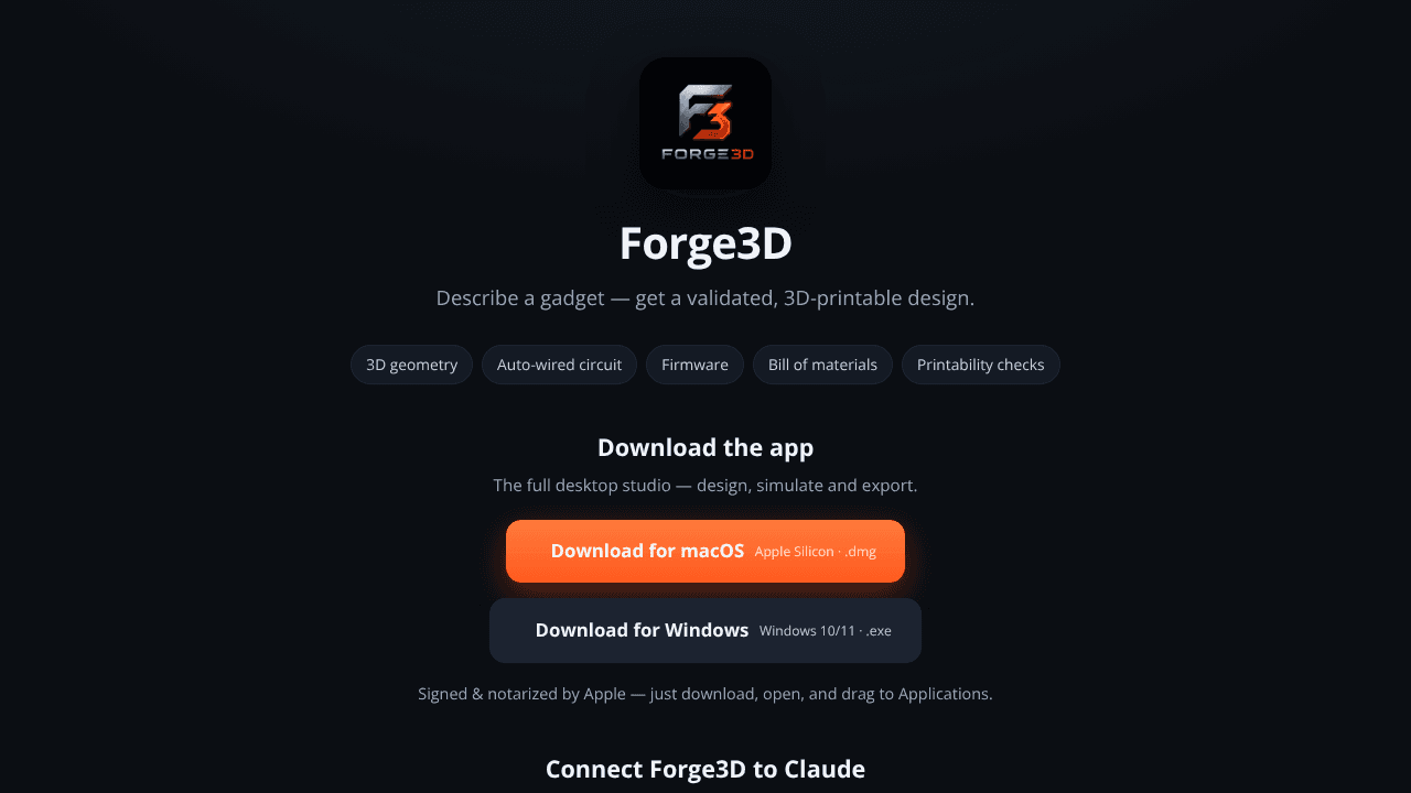 Forge3d 1.0 website screenshot