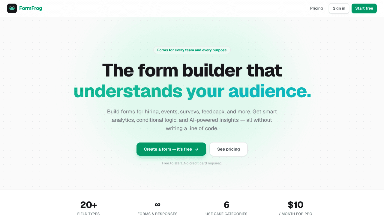 Form Frog website screenshot