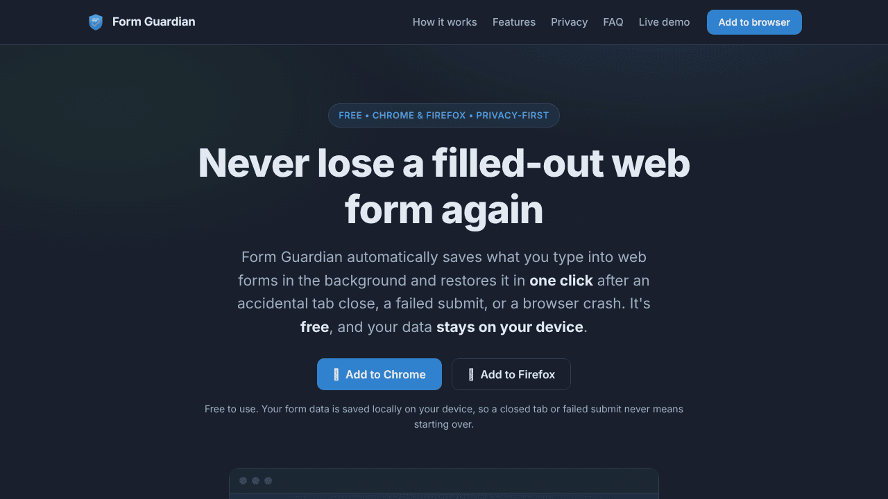 Form Guardian website screenshot