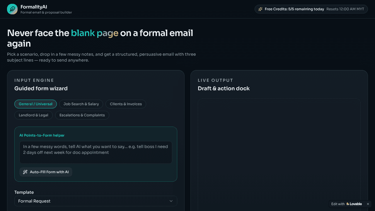 FORMALITY AI website screenshot