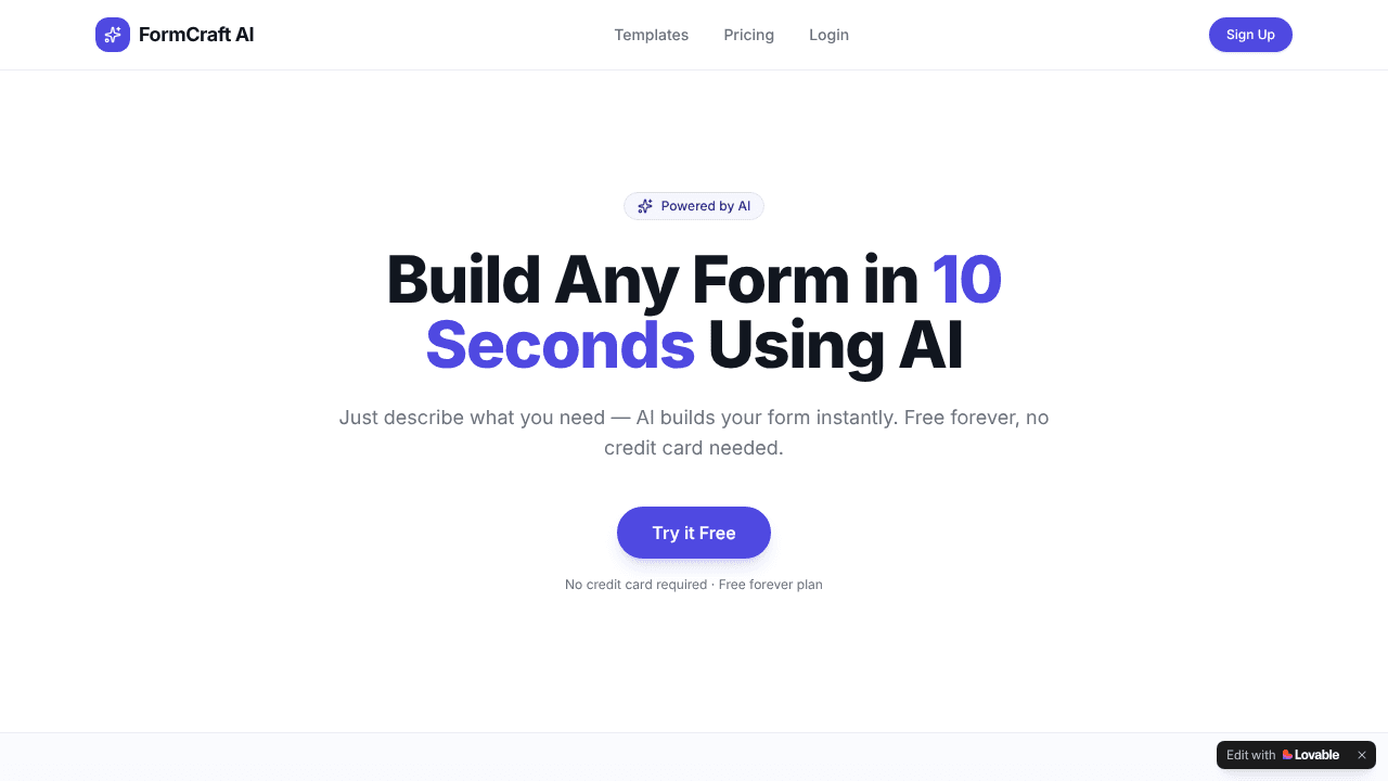 FormCraft AI website screenshot