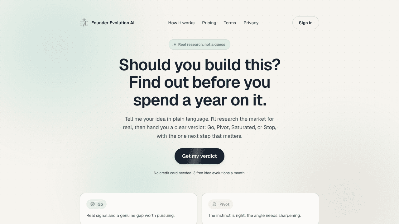Founder Evolution AI website screenshot
