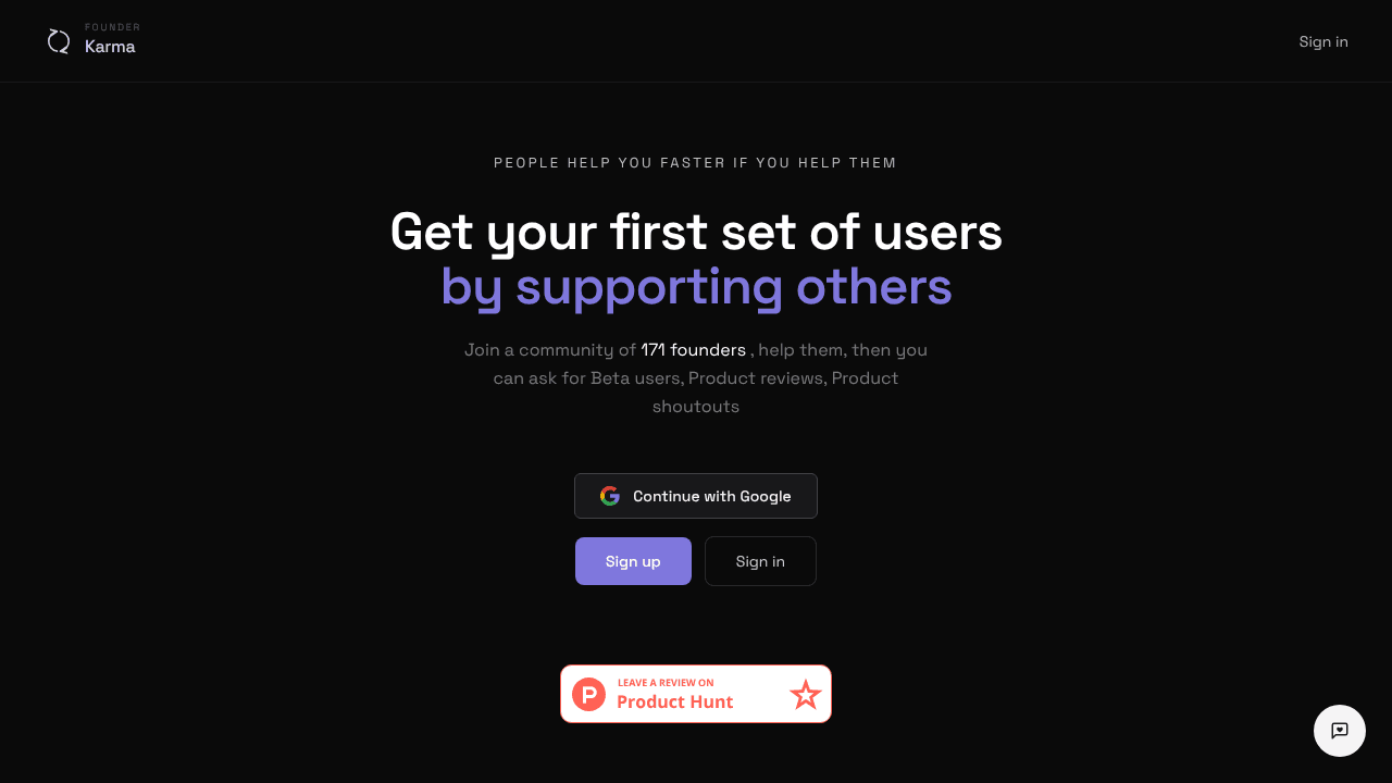 FounderKarma website screenshot