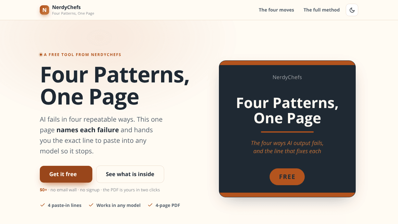 Four Patterns, One Page website screenshot