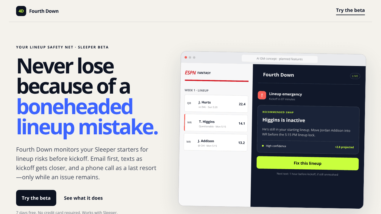Fourth Down website screenshot