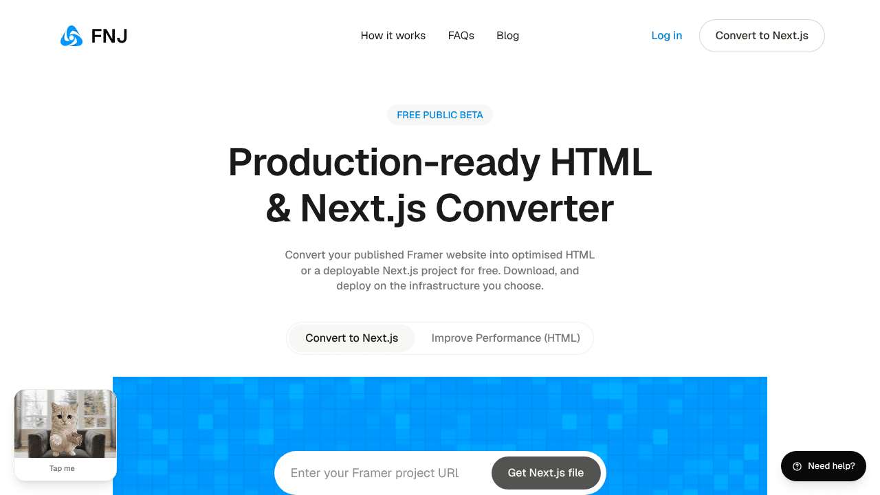 Framer → Next.js Optimizer website screenshot