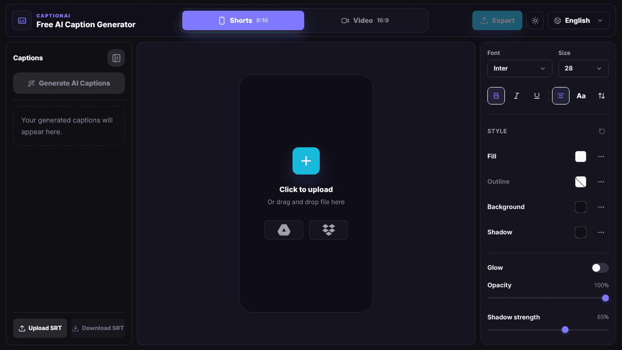 Free AI captions &  video translation website screenshot