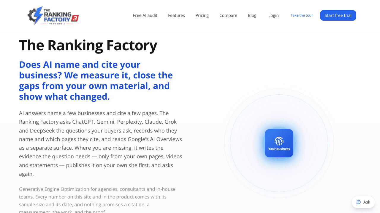 Free AI SEO Audit website screenshot