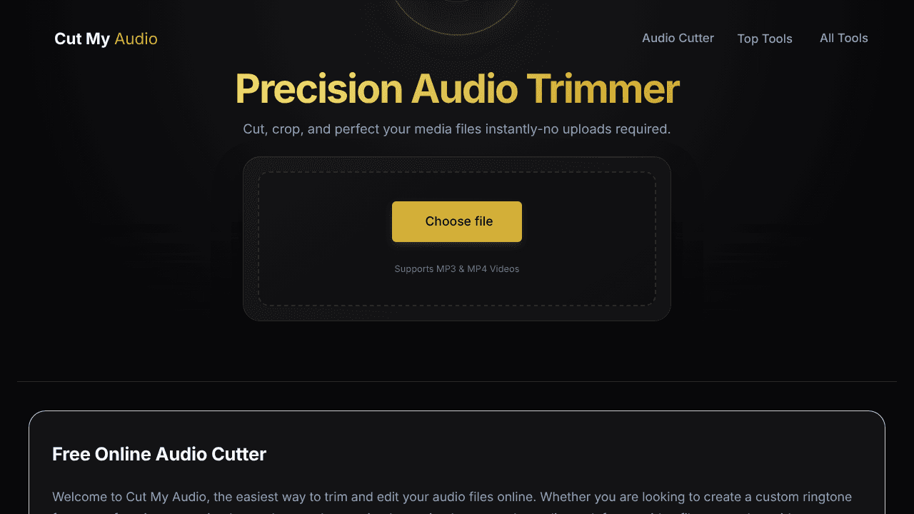Free Audio Cutter Online website screenshot