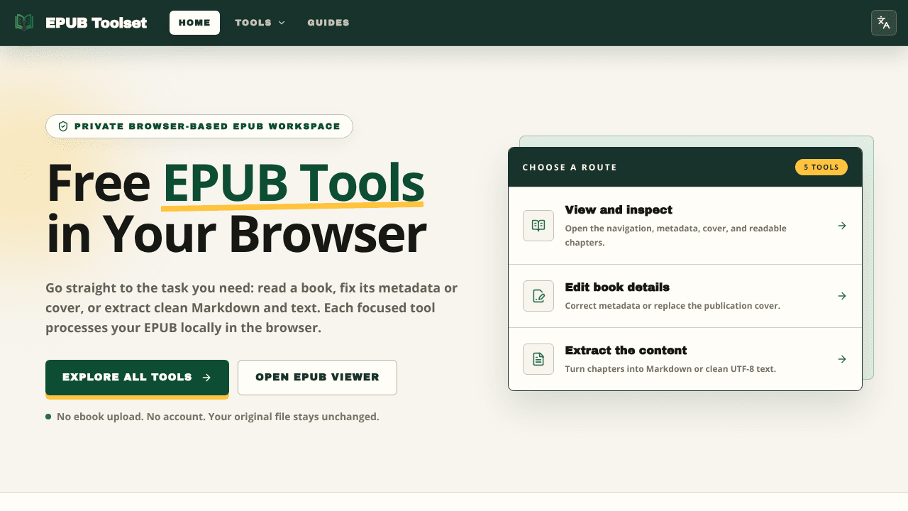 Free EPUB Tools Online website screenshot