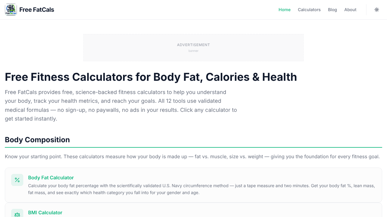 Free FatCals website screenshot