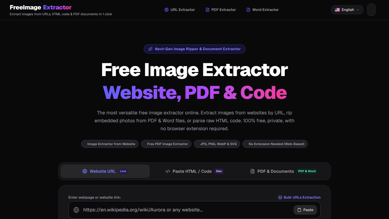 Free Image Extractor website screenshot