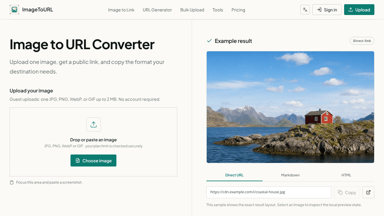 Free Image To URL Converter website screenshot