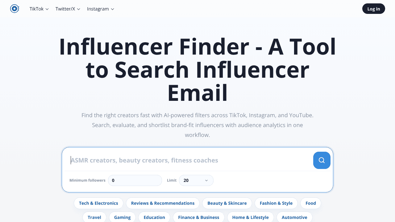 Free Influencer Finder website screenshot
