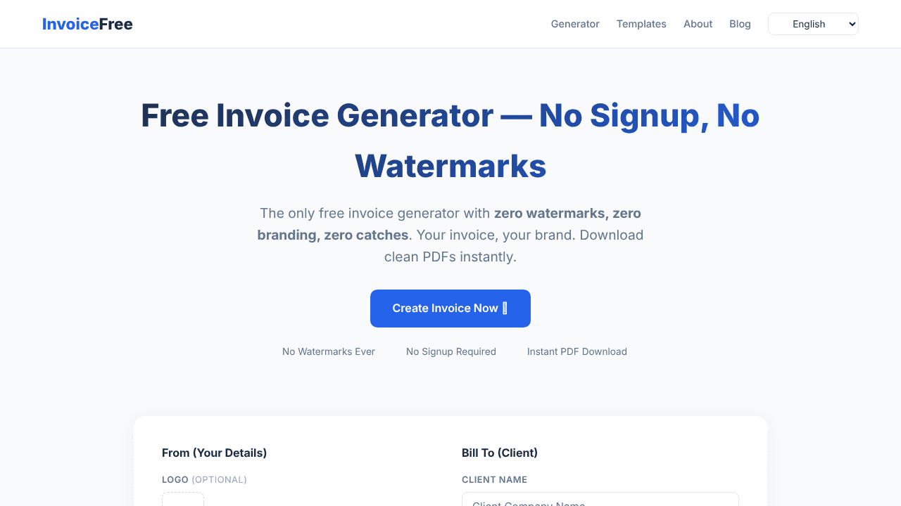 Free Invoice Generator website screenshot