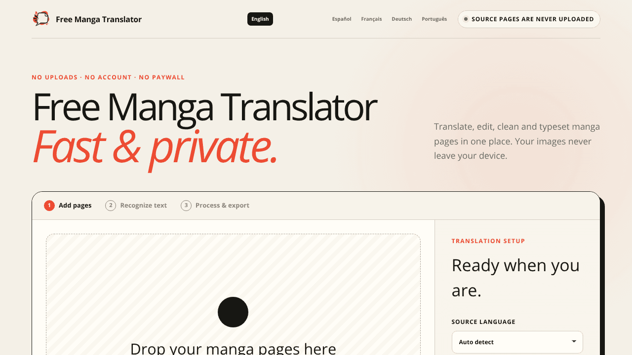 Free Manga Translator website screenshot