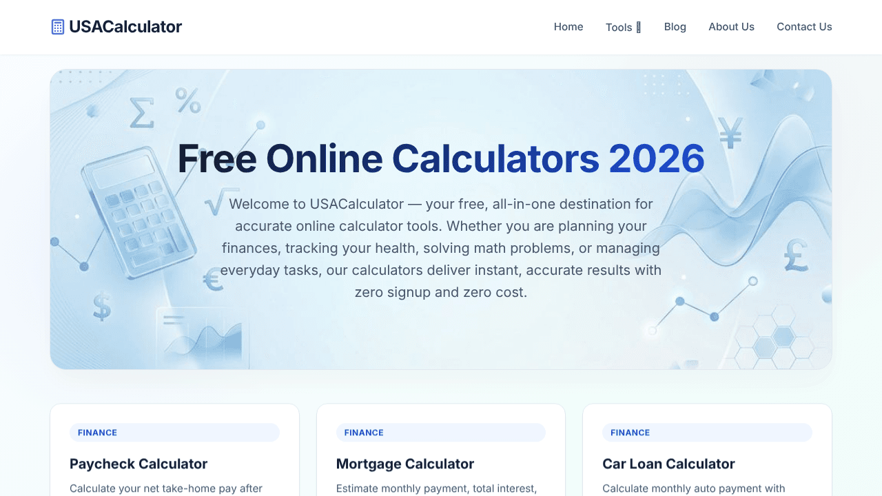 Free Online Calculators 2026 website screenshot