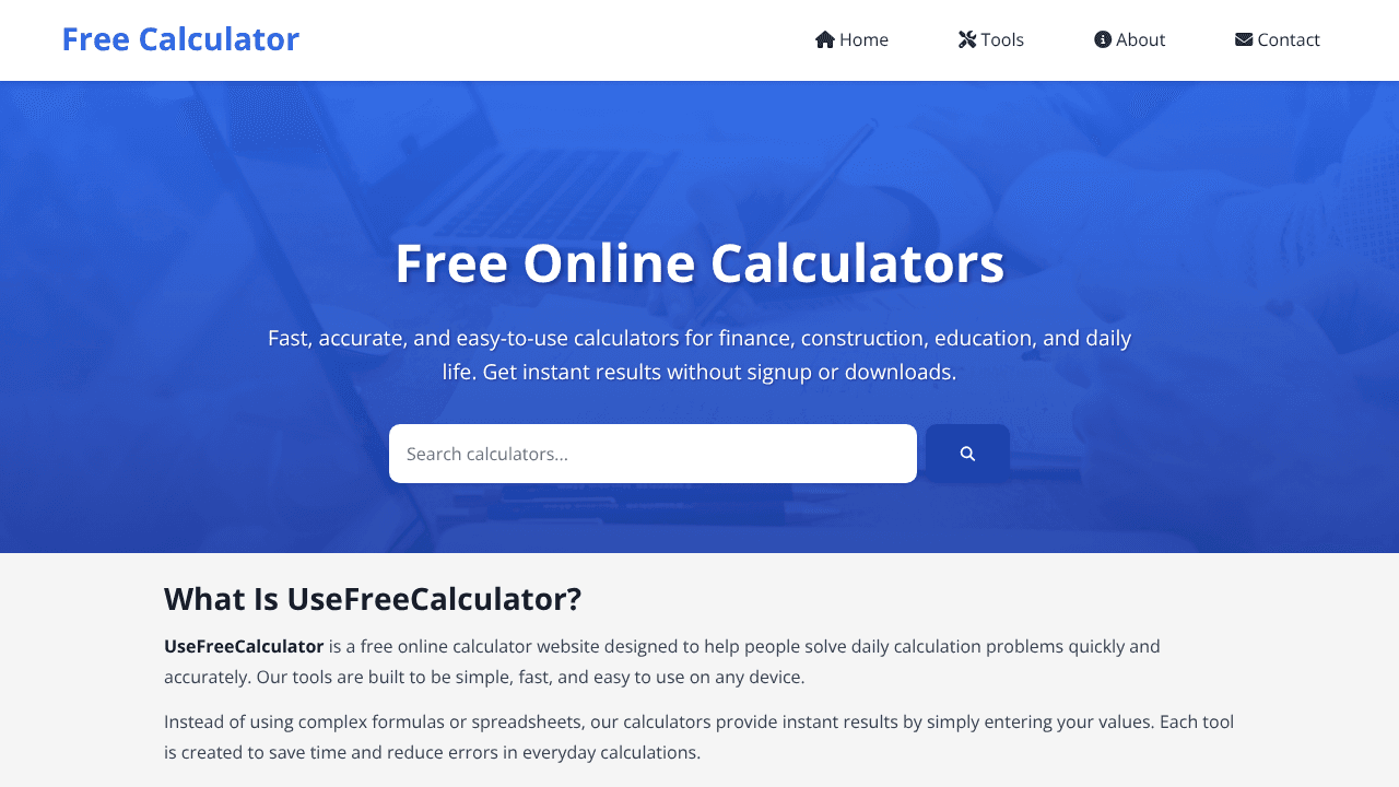 Free Online Calculators for Everyday Use website screenshot