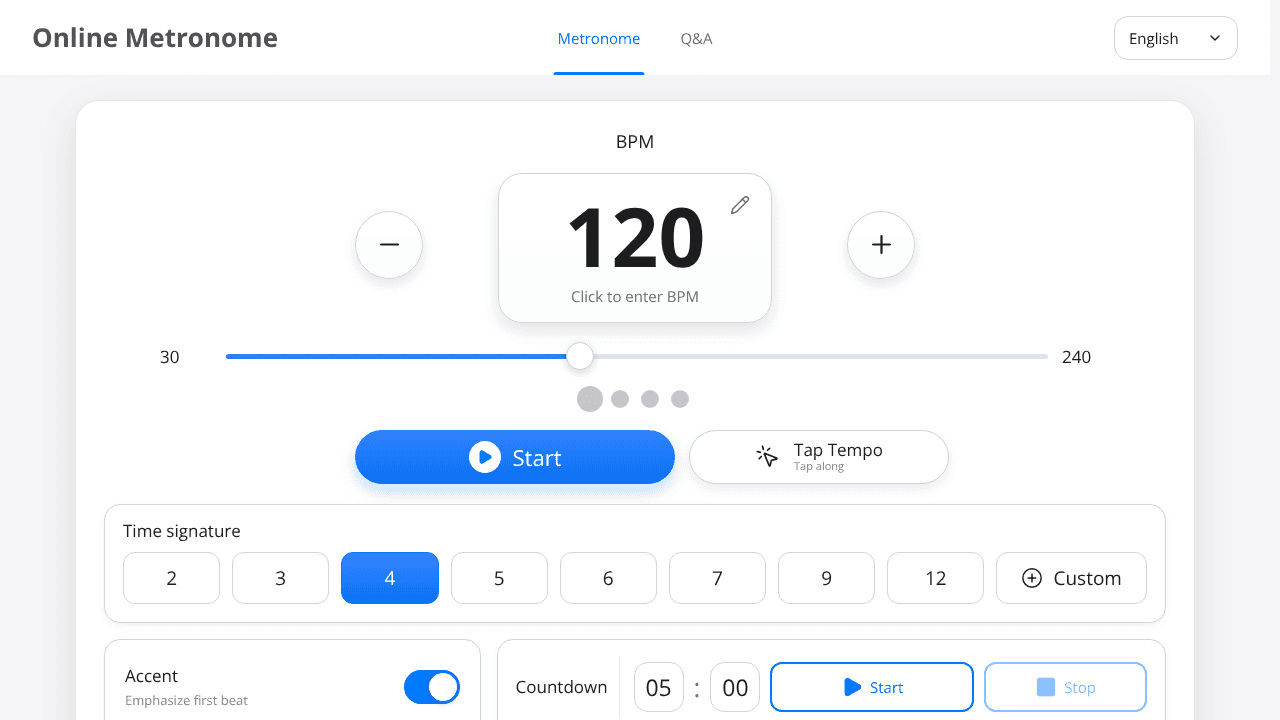 Free Online Metronome website screenshot
