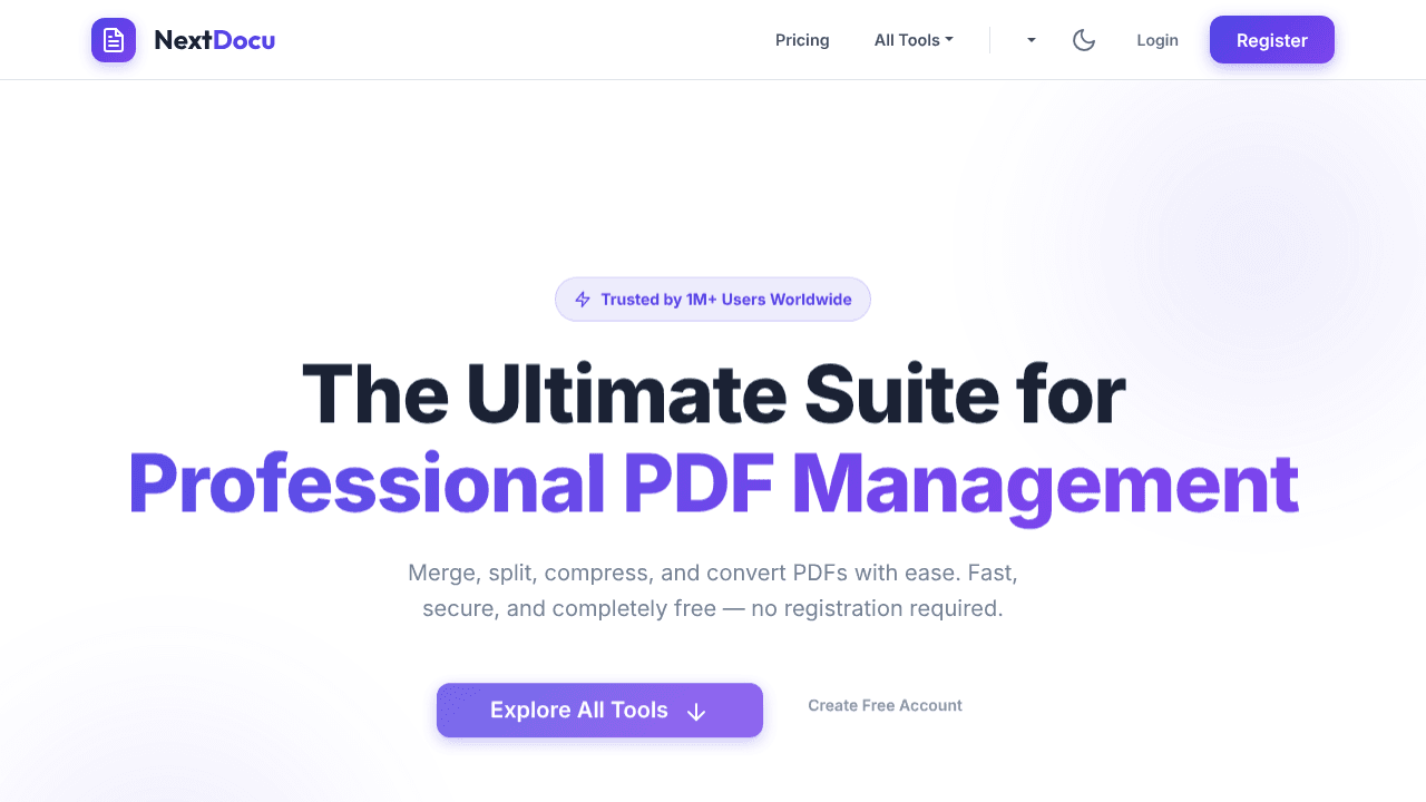 Free Online PDF Tools — NextDocu website screenshot
