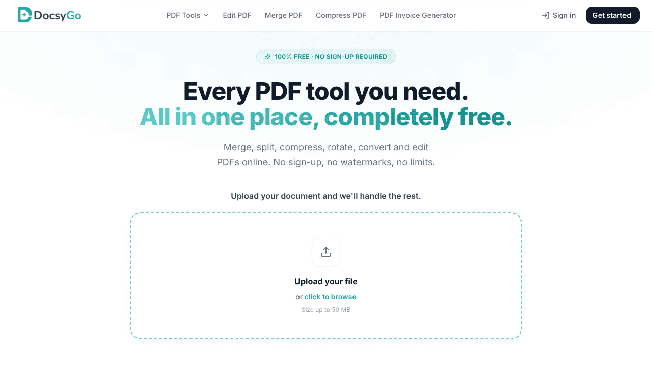 Free PDF Tools website screenshot