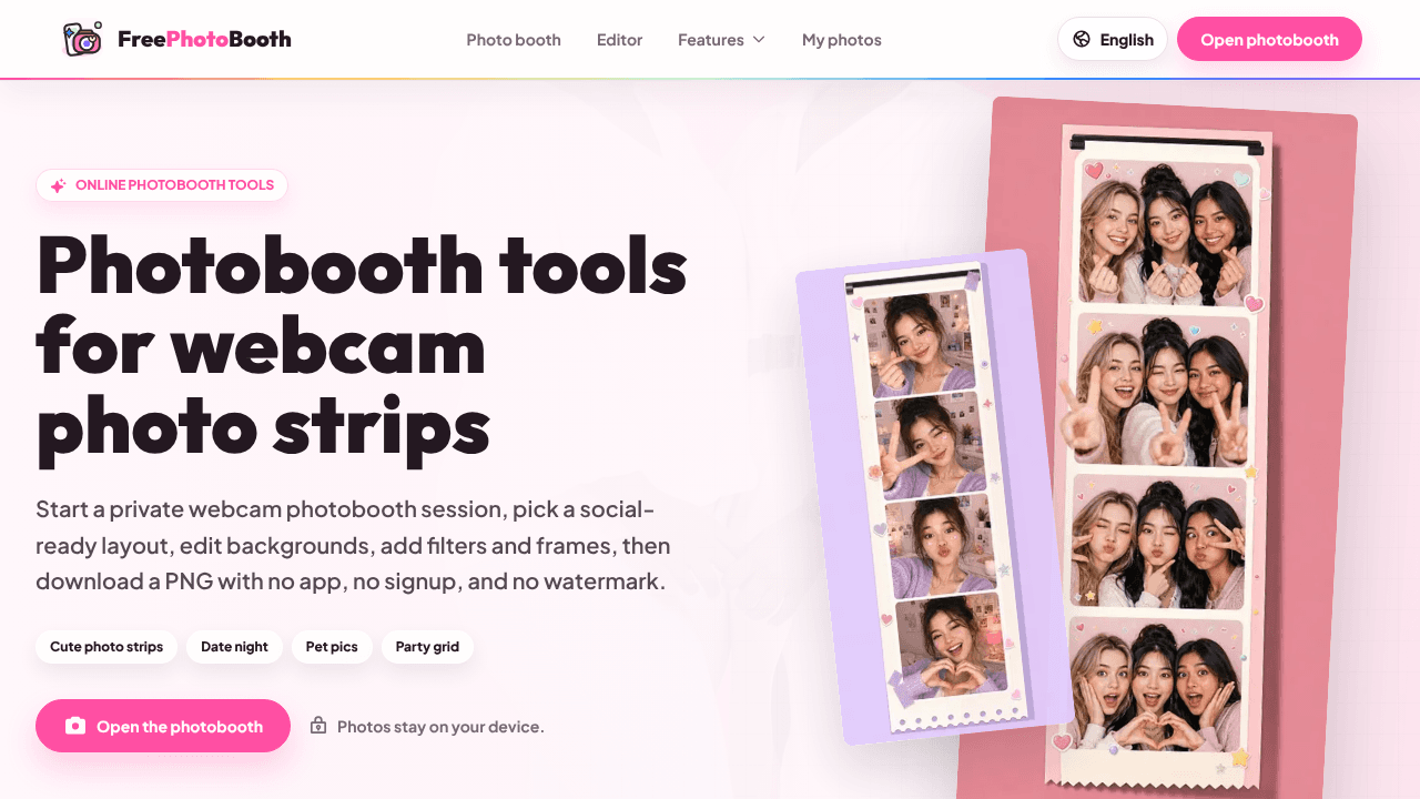 Free PhotoBooth Online website screenshot